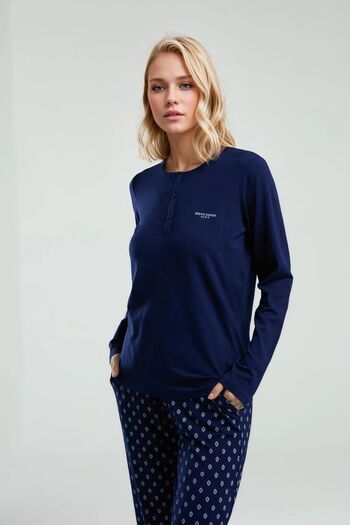 Pierre Cardin Women's Long Sleeve Boxed Navy Blue 2 Piece Pajama Set Ol.Pc.895.1.001