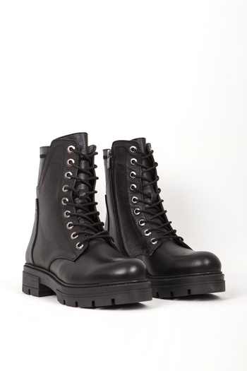 Dericlub Women's Lace-Up Thick Sole Zippered Casual Boots Genuine Leather Br 66286 Black
