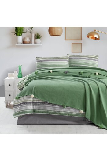 Caressa Lenjerie de pat bumbac, Caressa, 2 persoane, verde + gri, set 5 piese
