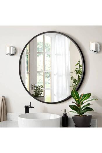 Crestj Elegant Round Wall Mirror || Black Frame