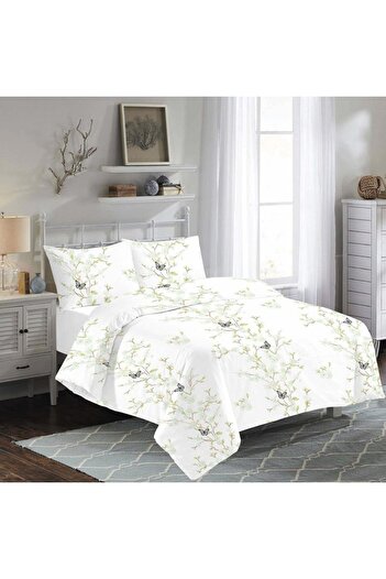 DELUXE Pucioasa Lenjerie de pat bumbac, Carina, 2 persoane, alb, set 4 piese, cu fluturi