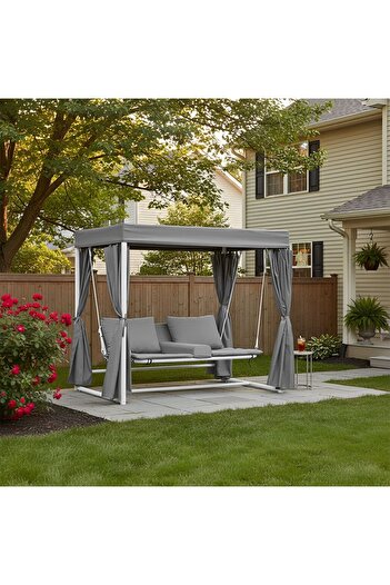 Danube Home Ellora Daybed Cum Swing | 2-Seater Hammock Chair | Modern Indoor Outdoor Swing Chair - White