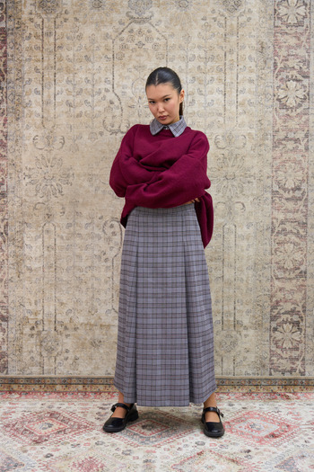 KÜÇÜĞÜM BUTİK Gray Striped Plaid Pleated Skirt