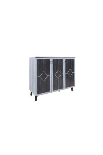 BAITY 2 Malasian Wood Shoe Cabinet - 3 Doors, 4 Shelves, Grey and Black
