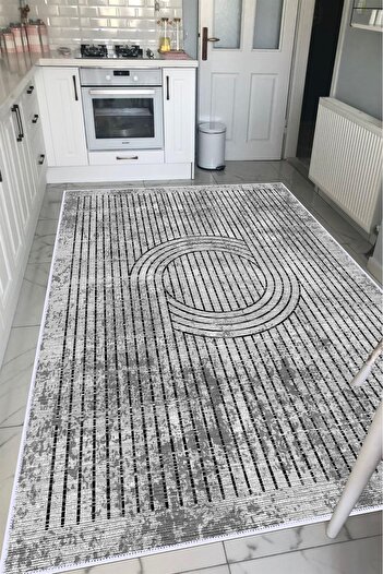 VOPTEKS Gri Halı Mutfak Halısı Makinede Yıkanabilir Halı Kaymaz Taban Halı