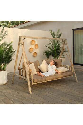 Danube Home Elisa 4-Seater Swing Chair | Modern Hanging Hammock | Indoor Outdoor Garden Patio - Brown