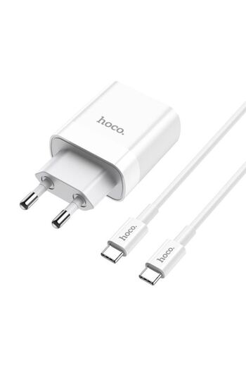 Hoco Încărcător C80A, USB/USB-C, Încărcare rapidă 3.0, Power Delivery 20W, Cablu USB-C inclus, Alb