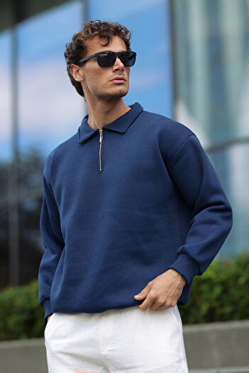 aziso Men's Polo Neck Soft Inside Half Zipper Loose Fit Sweatshirt