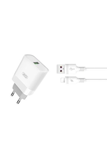 Xo Incarcator retea L63, USB, Quick Charge 3.0, 15W, Cablu Lightning 1m inclus, Alb