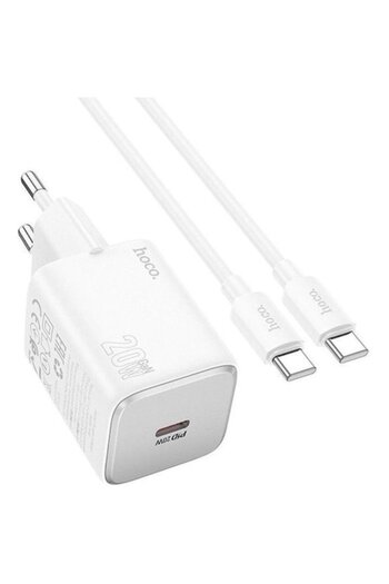 Hoco N40 Mighty USB-C 20W Charger with USB-C Cable 1m, White, 81x34x34mm