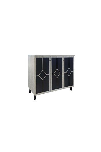 BAITY 2 Wooden Shoe Cabinet Malaysian Wood 3-Door 4-Tier - Beige and Black