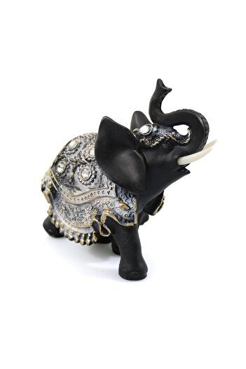 Ella Home Lucky Black Elephant Figurine, Luck, Ella Home, Resin, Black + Silver, 13 cm