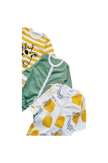 Miniworld Set 3 salopete bebelusi baieti cu botosei, bumbac, Girafa, varsta 0-3 luni, 62 cm, Multicolor
