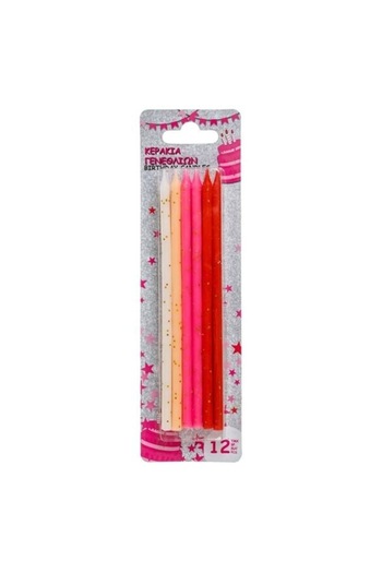 ANTBRO Set 12 candles for cake Antbro®, white and pink with golden glitter, 14 cm