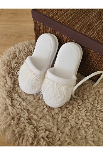 Fiyonks Atölye Maternity Slippers and Crown Set, Special Feather Series, Pregnant Women Maternity Set, Bride Slippers