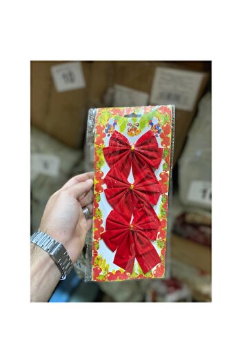 Danex Set 3 fundite pentru brad, Rosii, design cu linii aurii, 11 x 14 cm, din poliester