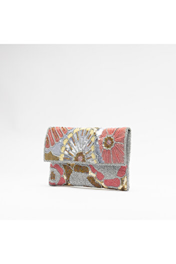 crystalicious Renee Floral Handcrafted Beaded Black Clutch Bag Elegance for Every Occasion Day to Night