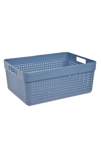 ANTBRO ® Blue Plastic Storage Basket with Perforated Design and Handles, 23x15x10cm, 3.5L