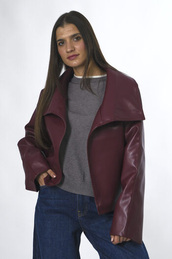 ABBRA Women's Faux Leather Raglan Sleeve Coat