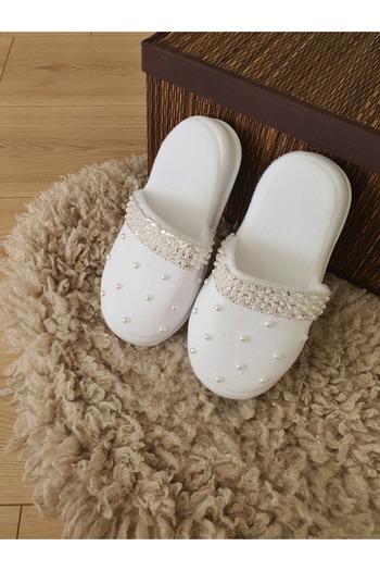 Fiyonks Atölye Maternity Slippers, Special Design Pearl Series, Pregnant Women's Slippers, Bride Slippers