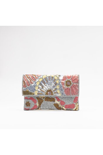 crystalicious Renee Floral Handcrafted Beaded Black Clutch Bag Elegance for Every Occasion Day to Night
