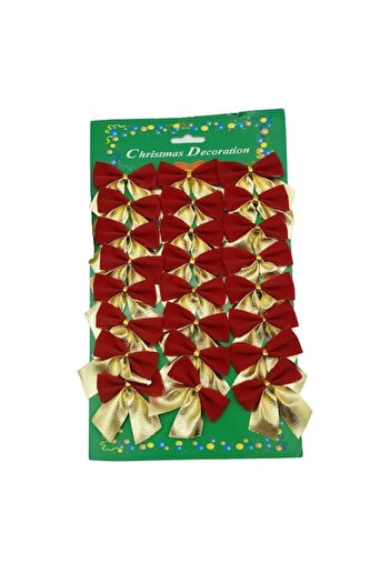 Danex Set 24 fundite pentru brad, Rosii-Aurii, 5 x 6 cm, din poliester