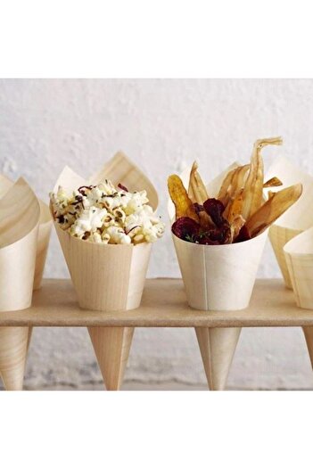 ANTBRO Set 6 Wooden Cones for Parties, Ideal for Sauces, French Fries, etc., 18cm