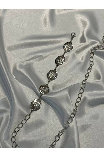 Fiori Papatya Silver Detailed Women's Waist Chain Waist Belt, Dress Belt, Skirt Belt, Trouser Belt