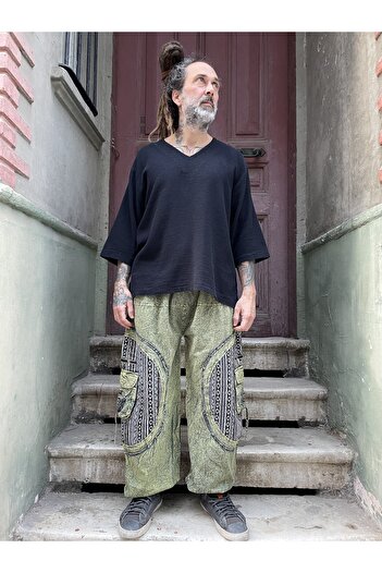 Bohoyasam Unisex Nepal Taşlanmış Pantolon – Cepli, Rahat & Bohem, Salaş Pantolon, Taşlanmış