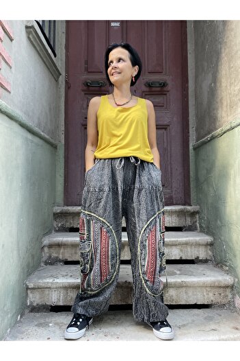 Bohoyasam Unisex Nepal Taşlanmış Pantolon – Cepli, Rahat & Bohem, Salaş Pantolon, Taşlanmış