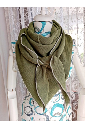Mufincollection Natural Cotton Muslin Shawl – Large Triangle Scarf / Neck Scarf 125X125 cm - Multi-Purpose Use