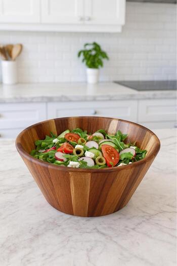 Home Bamboo Acacia Wood Salad Bowl Fruit Vegetable Bowl Salad Mixing Bowl