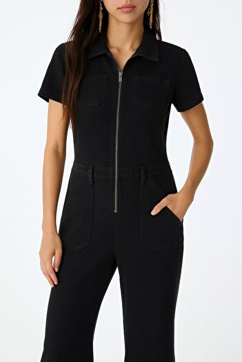 HAKKE Short Sleeve Denim Jumpsuit