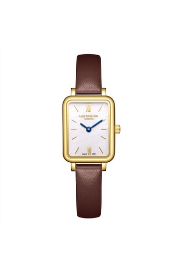 Lee Cooper Lc08208.122 Rectangular Dial Leather Strap Metal Case 3 Atm Water Resistant Brown Re