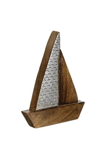 OEM Decoratiune de Masa Corabie din Lemn Metalica Argintie 19x2.5x23cm