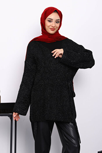 İmajButik Black Belted Glitter Cardigan