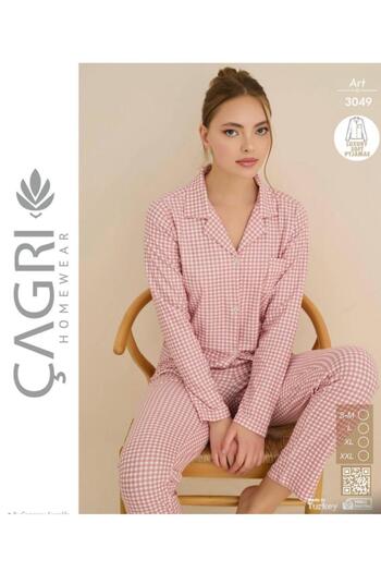 ROYAM Çağrı Women's Winter Suede Long Sleeve Button-Up Pajama Set 3049