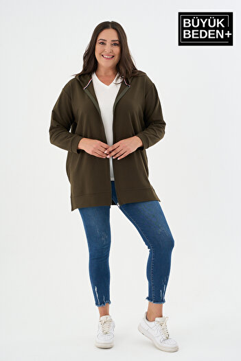 Superlife Women's Tunic Plus Size Zippered Hooded Sweat Cardigan Spr26Btk955