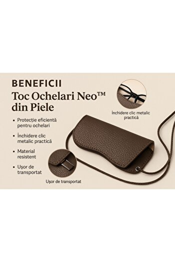 NEO Glasses Case Neo™ Leather Portable Design with Cord, 17x8x1cm, Dark Brown