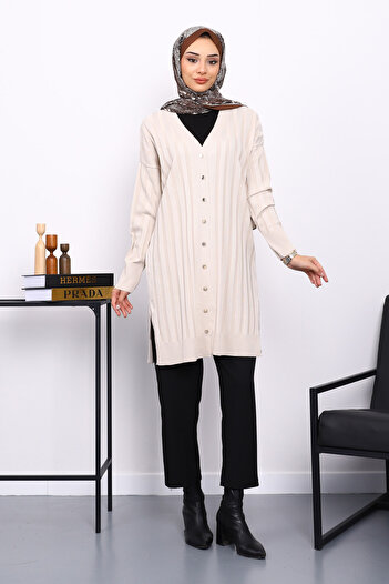 İmajButik Stone Cold Yarn Buttoned Knit Cardigan