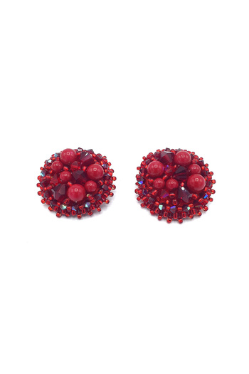 Corizmi Elegant round stainless steel clip earrings with handmade pearls and crystals, Glam Clips