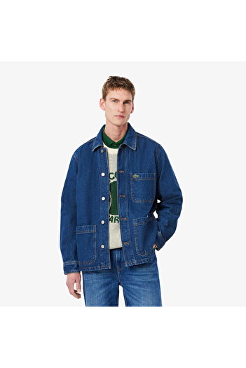 Lacoste Men's Oversize Fit Shirt Collar Denim Dark Blue Jacket
