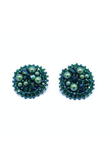 Corizmi Elegant round stainless steel clip earrings with handmade pearls and crystals, Glam Clips