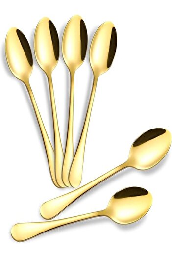 undefined 6 Pieces Mini Teaspoon Set for Dessert, Coffee, Tea, Sugar, Appetizers (Gold)