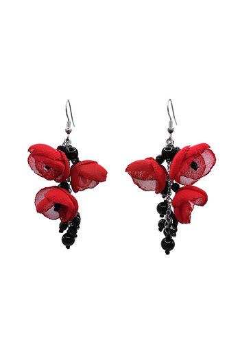 Corizmi Elegant earrings with veil flowers, pearls and crystals, stainless steel, handmade, Sweet Love