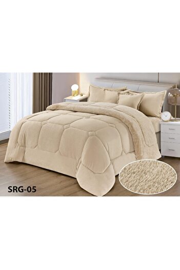 Moon Winter double bed set, 6 pieces, soft velvet middle filling with plain fur, double-sided, luxurious velvet material, quilt size 250*230