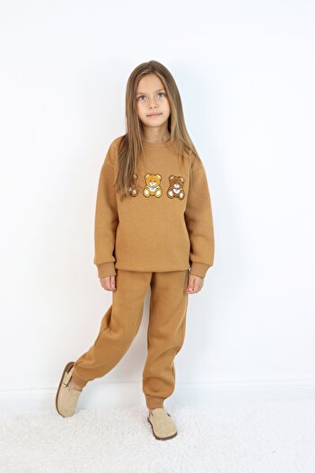 Harika KIDS Σετ κοριτσίστικο 3 τεμαχίων με κέντημα αρκουδάκι με 3 κλωστές Oversize σε χρώμα λουλουδάτο