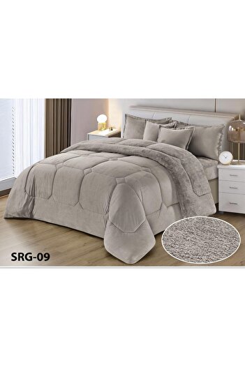 Moon Winter double bed set, 6 pieces, soft velvet middle filling with plain fur, double-sided, luxurious velvet material, quilt size 250*230