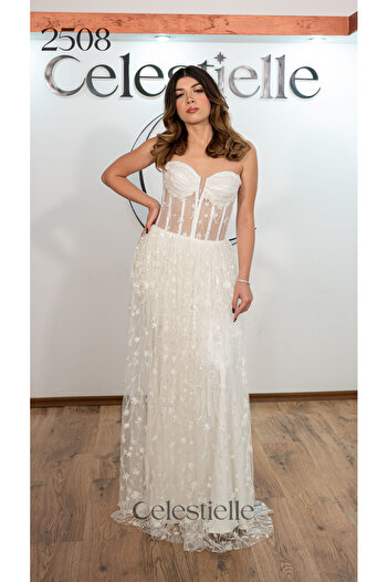 Celestielle A-line wedding dresses with lace, corset and sweetheart neckline