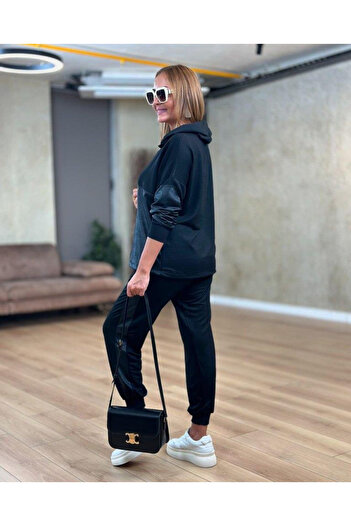 Wear Up Women's long sleeve hooded viscose two-thread blouse and pants two-piece set